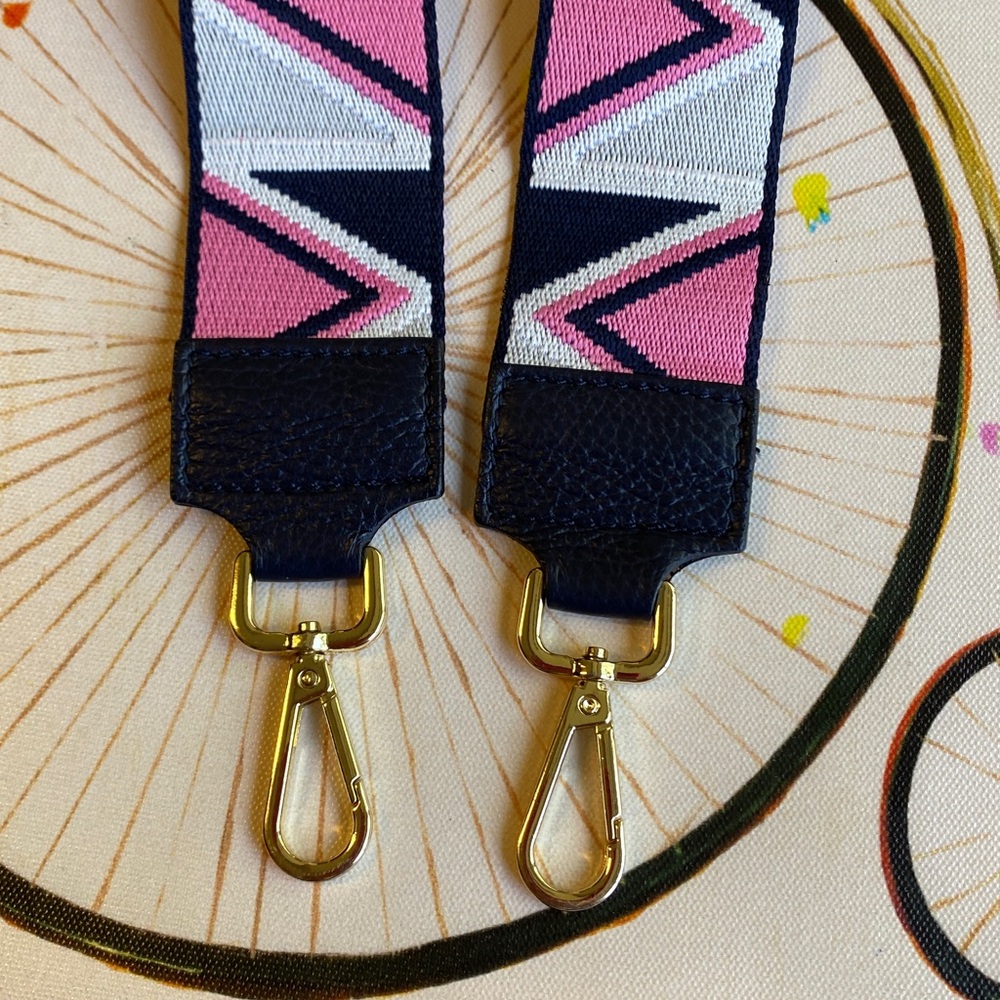 NWOT Detachable pink and black Webbing Strap with Gold Hardware.